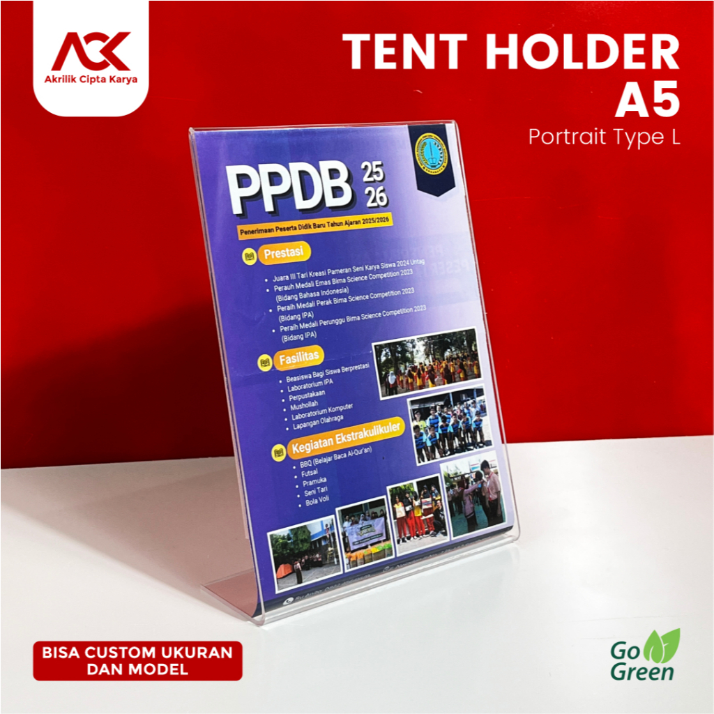 

Tempat Brosur Meja Akrilik A5 L Type / Acrylic Tent Card Holder A5 / A5 L Type