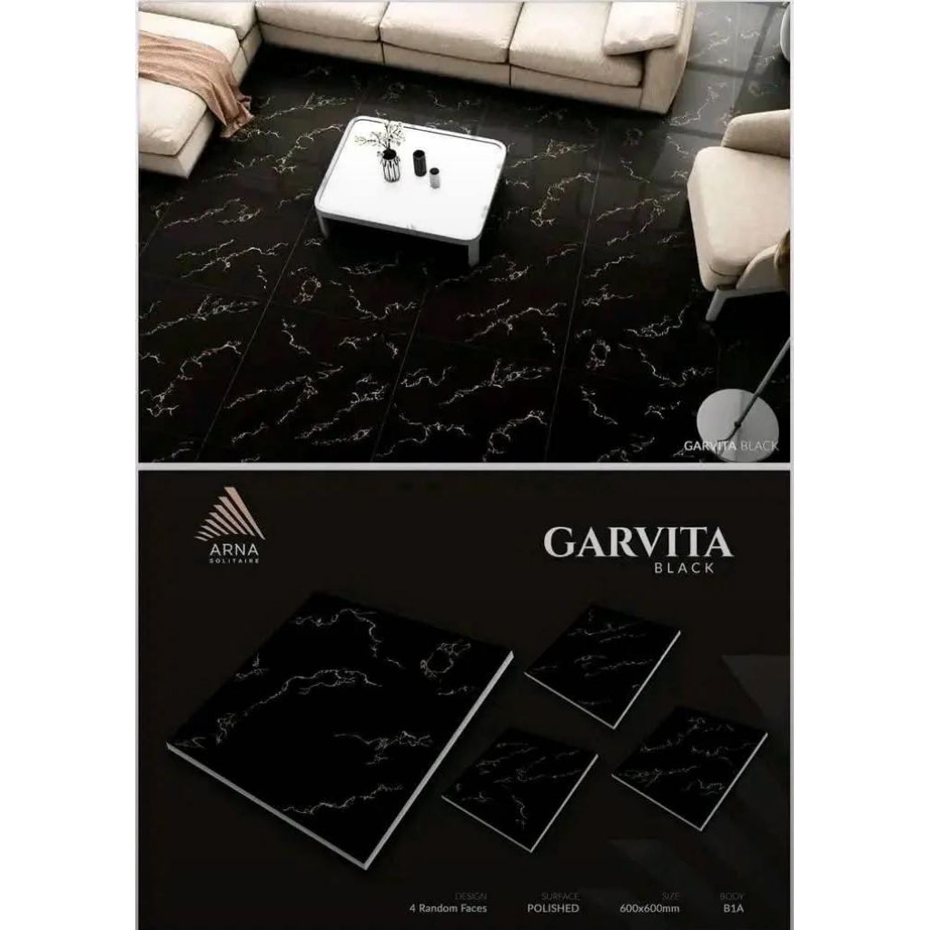 granit lantai 60x60 garvita black glosy glazed polish by arna tiles