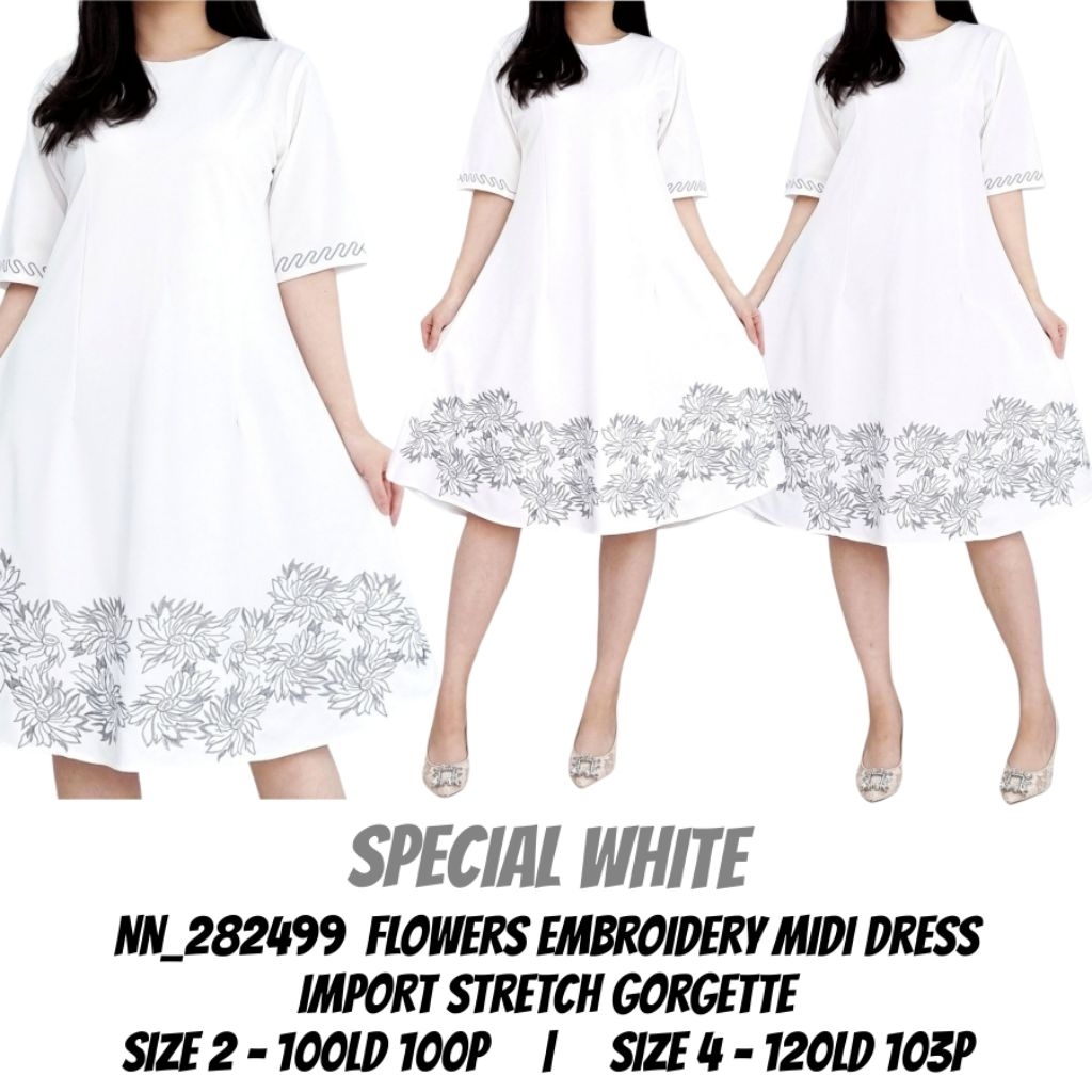 Dress midi wanita bordir KHUSUS PUTIH natal & imlek 282499