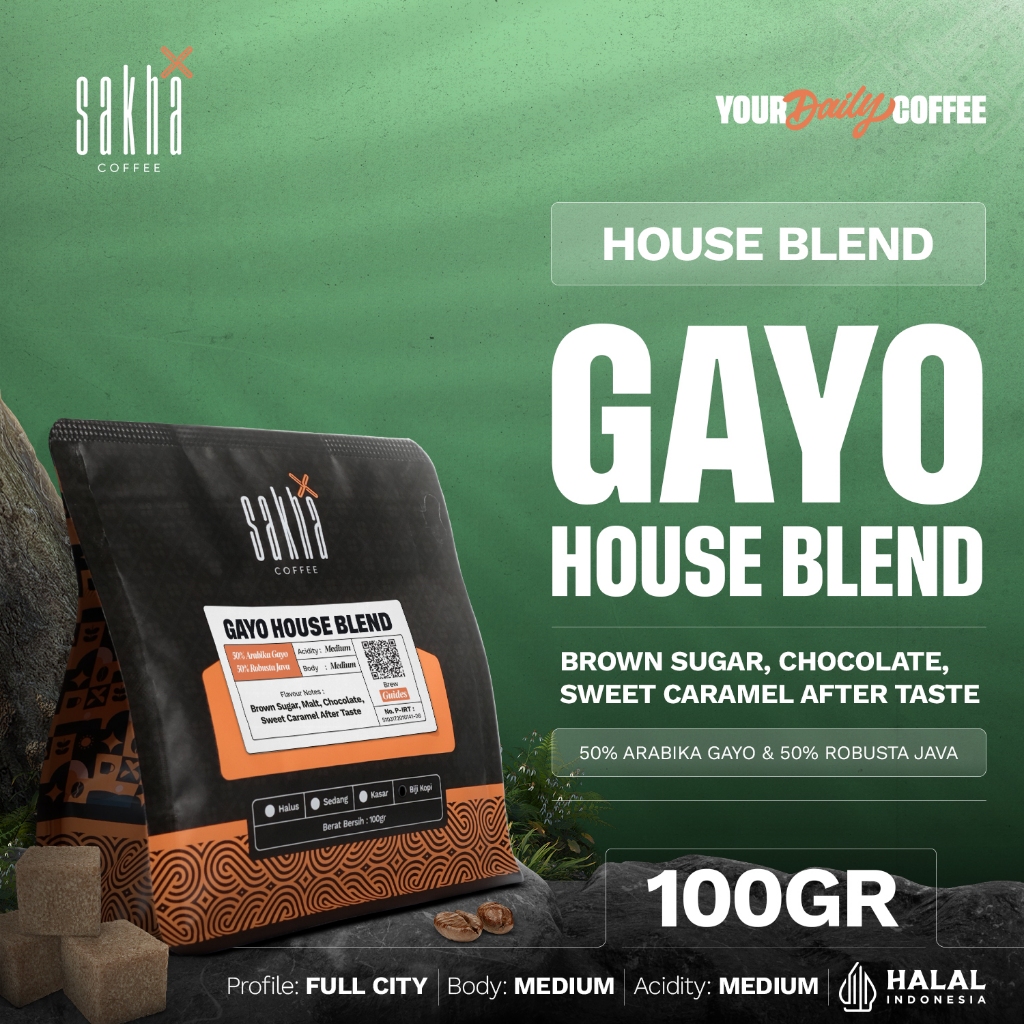 

Kopi Arabika Gayo Special House Blend Coffee Bean 100gr Biji Bubuk Asli Murni