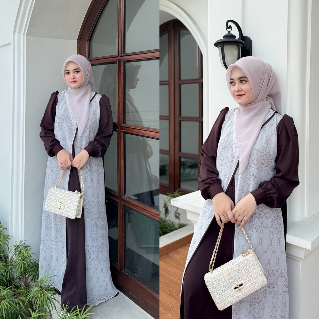 NNfashion Khansa Dress Couple Anak Gamis Muslimah-Mahogany