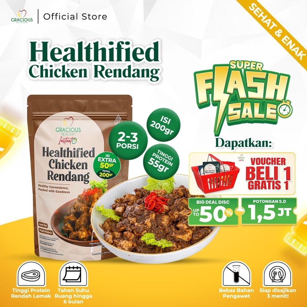

Gracious Healthified Chicken Rendang - Protein 55gr (Makanan Instant Sehat Siap Saji)