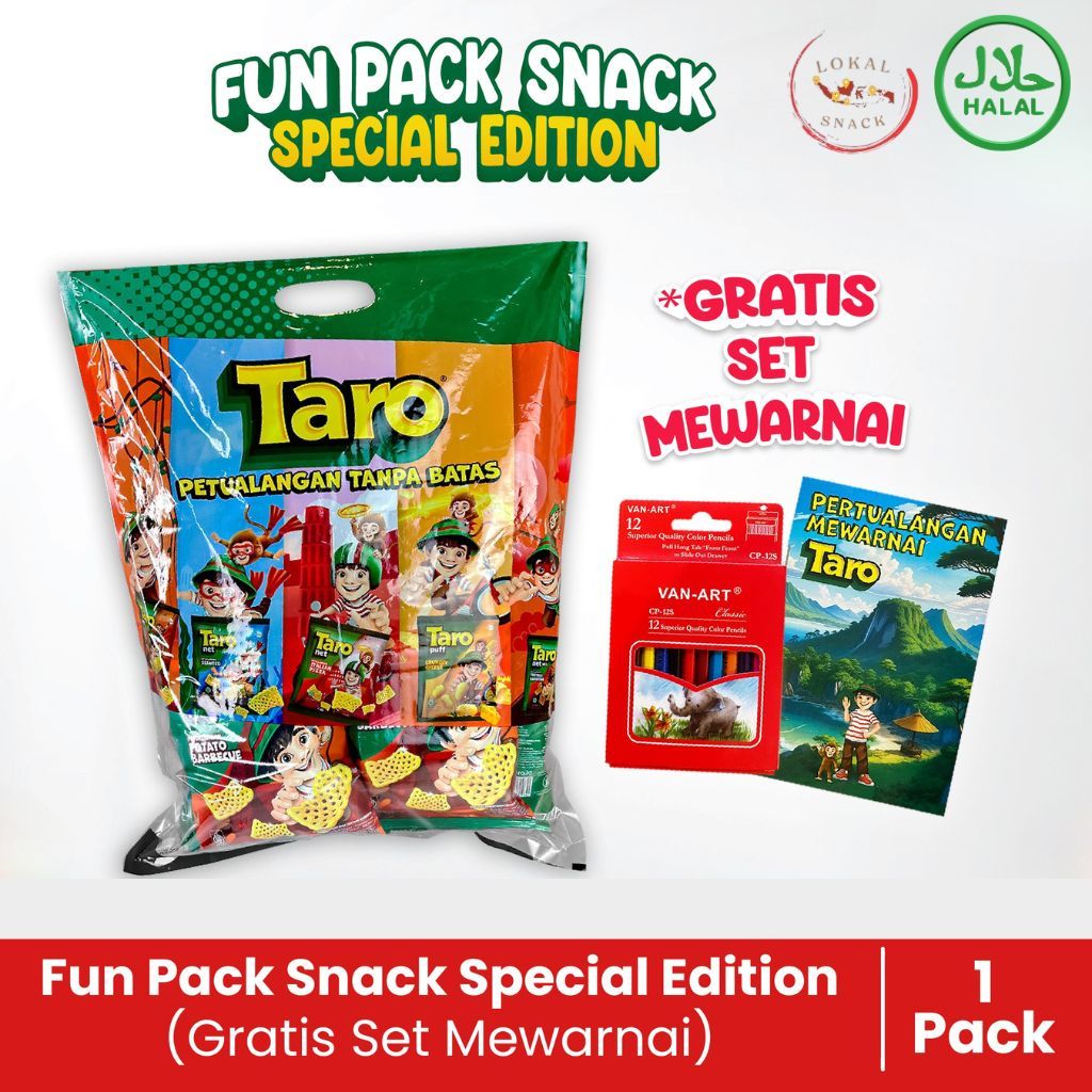

Snack Taro Spesial Edition Fun Pack - Paket Hampers Anak - (Gratis Set Mewarnai )