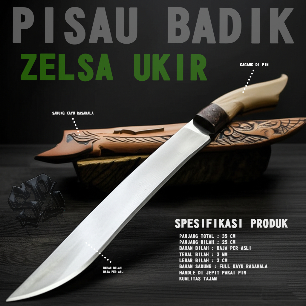 PISAU CIBATU Pisau sembelih zelsa ukir full tank super tajam