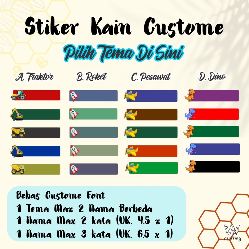 

Sticker Kain Custome | Label Nama Printing Isi 25/50 Pcs Untuk di Kain Gratis Custom Nama