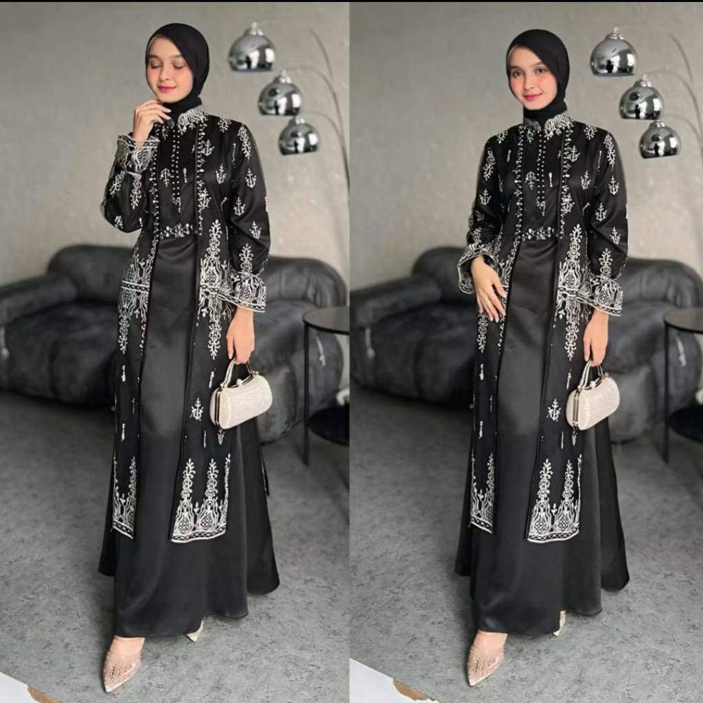 Gamis Brukat Premium Lengan Balon Elegan  Busui Friendly