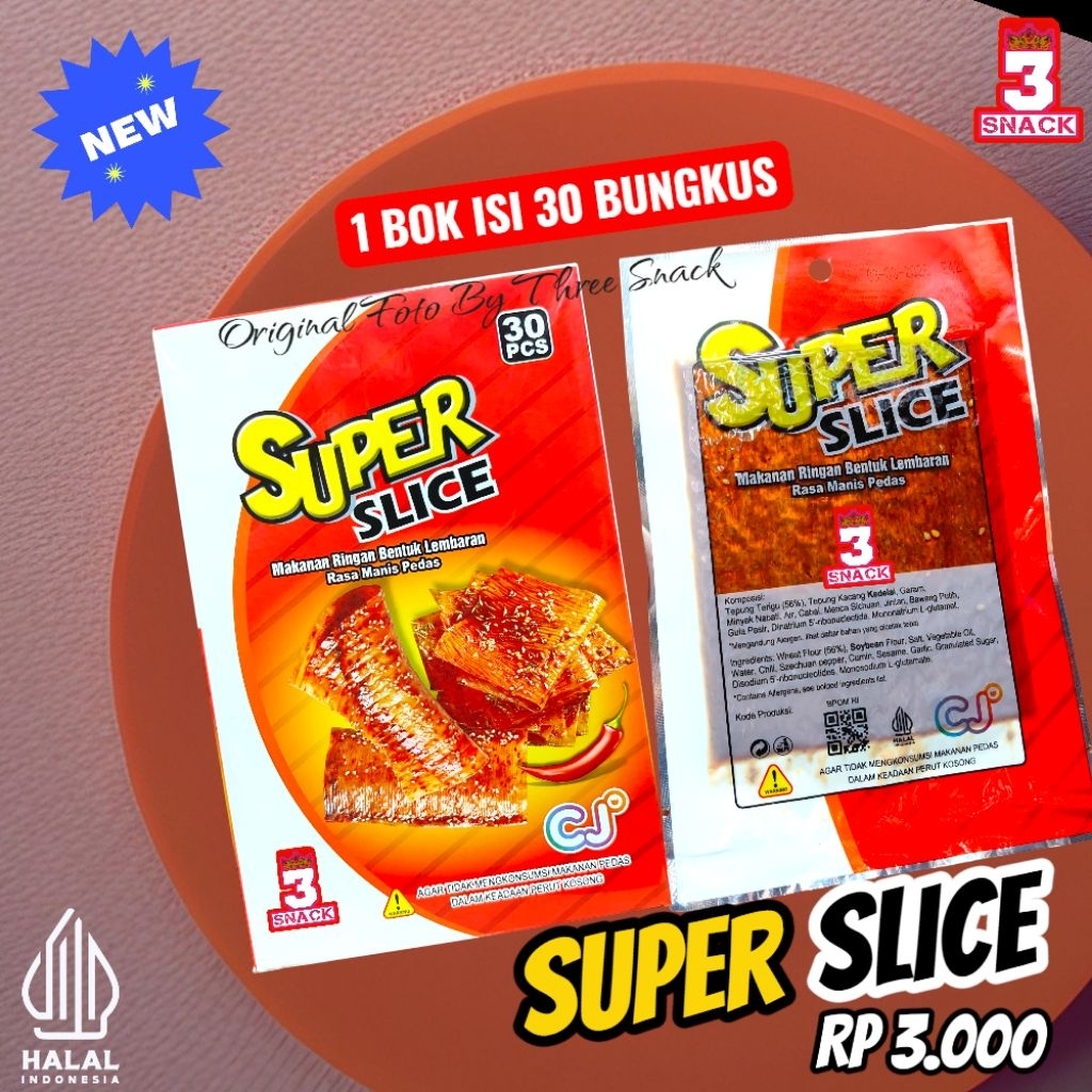 

1 BOX SNACK PEDAS MANIS SUPER SLICE LEMBARAN ISI 30