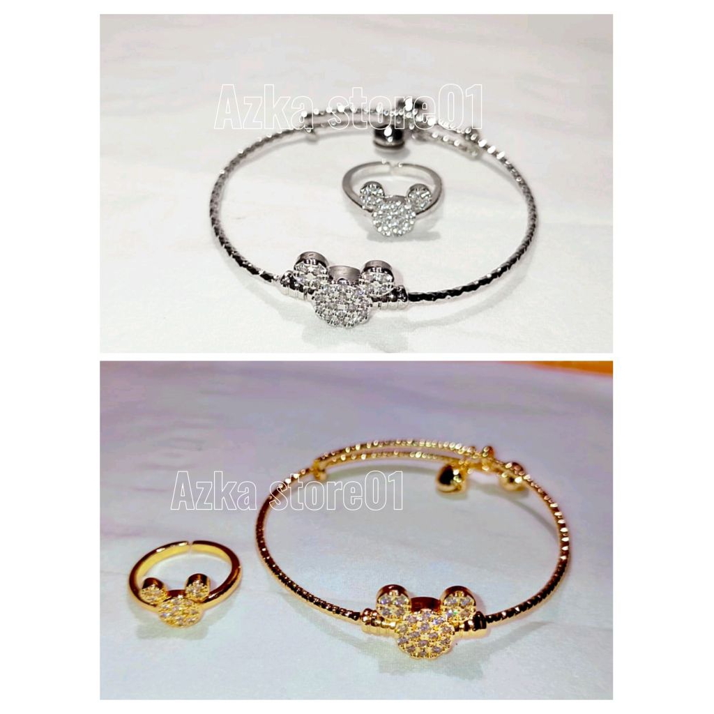 Gelang tangan anak free cincin titanium motif miki silver dan gold