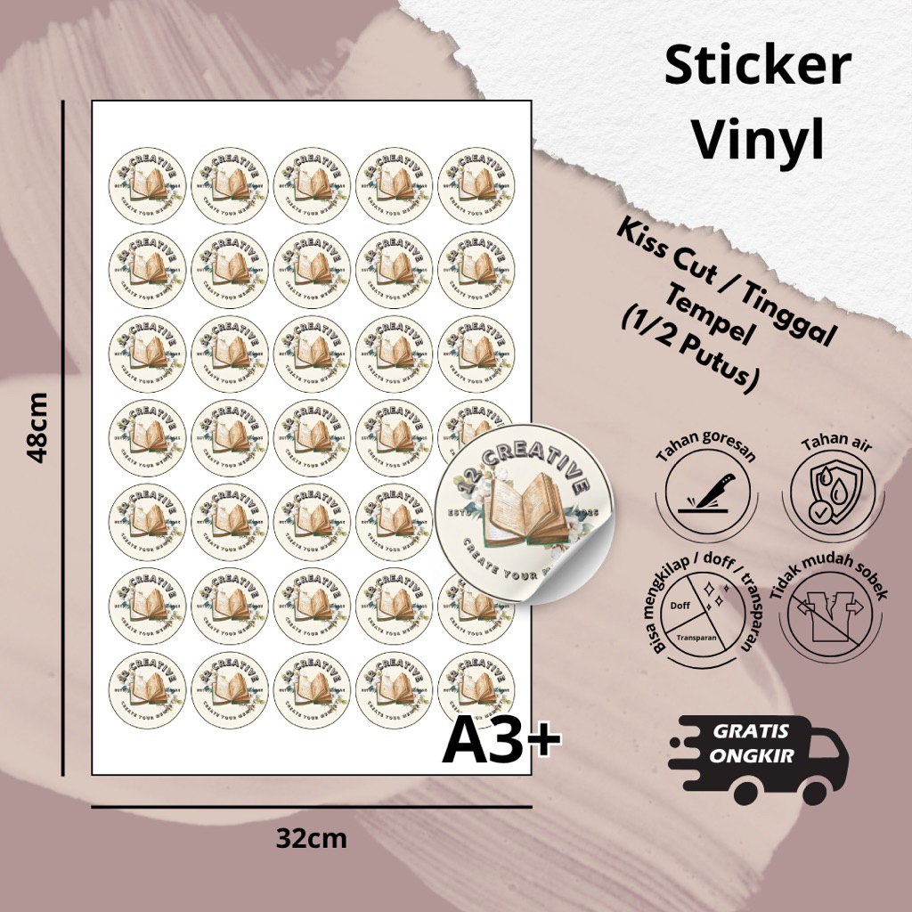 

[12 Creative] Cetak Stiker Vinyl A3+ | Print Sticker Label Vinyl Tahan Air Kiss Cut Glossy Murah