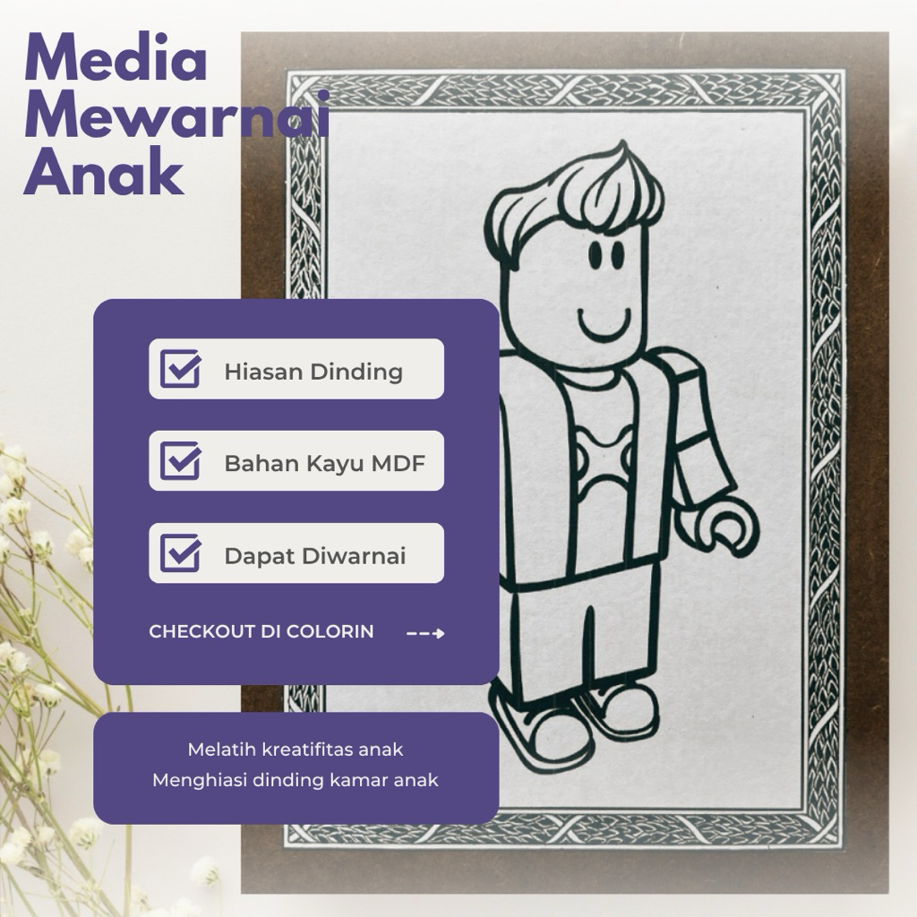 

Media mewarnai anak dari bahan kayu MDF siap dipajang di dinding - Karakter Roblox ukuran 15x20 cm
