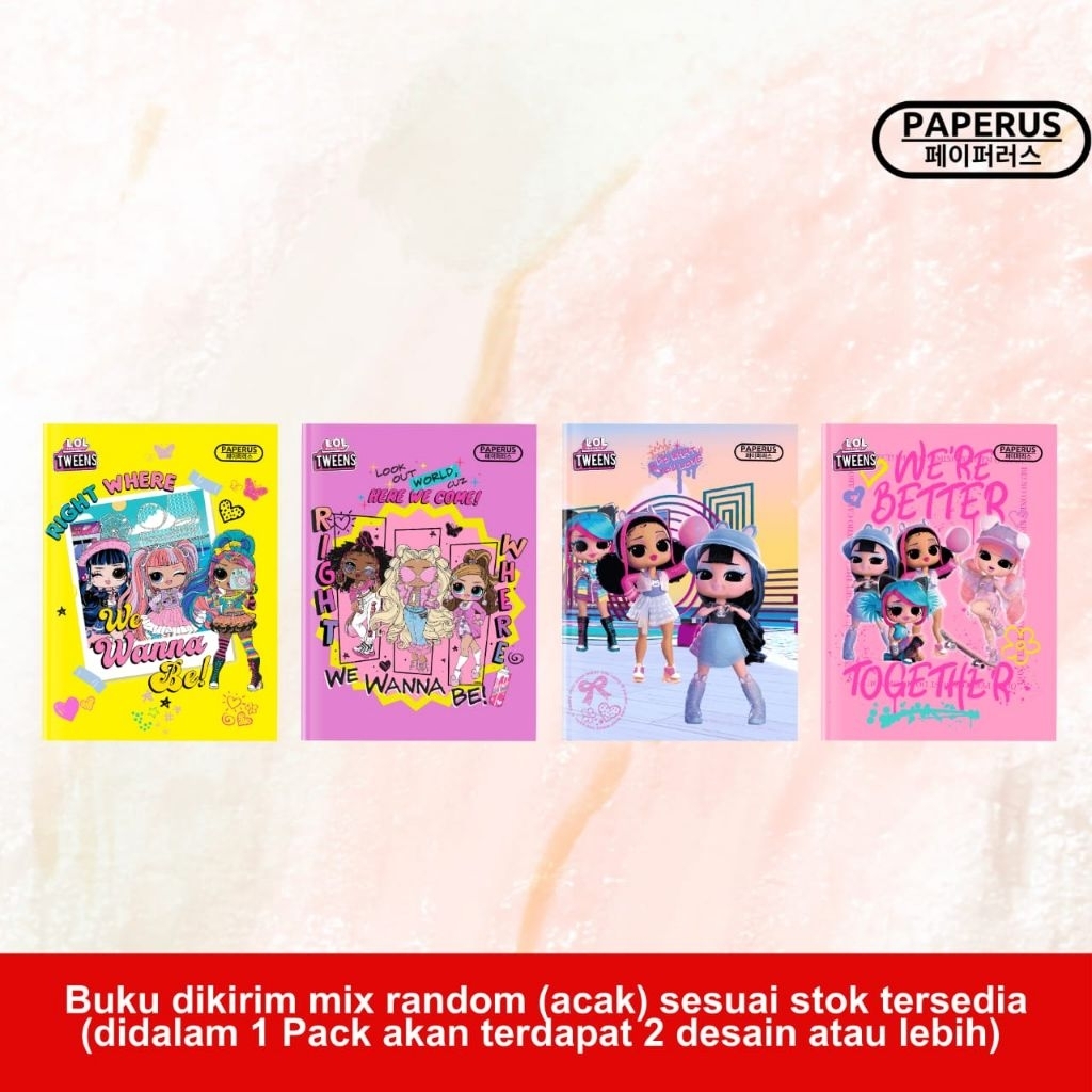 Buku Tulis A4 isi 58s PAPERUS / Murah / Buku Bergaris /motif LOL Tweens