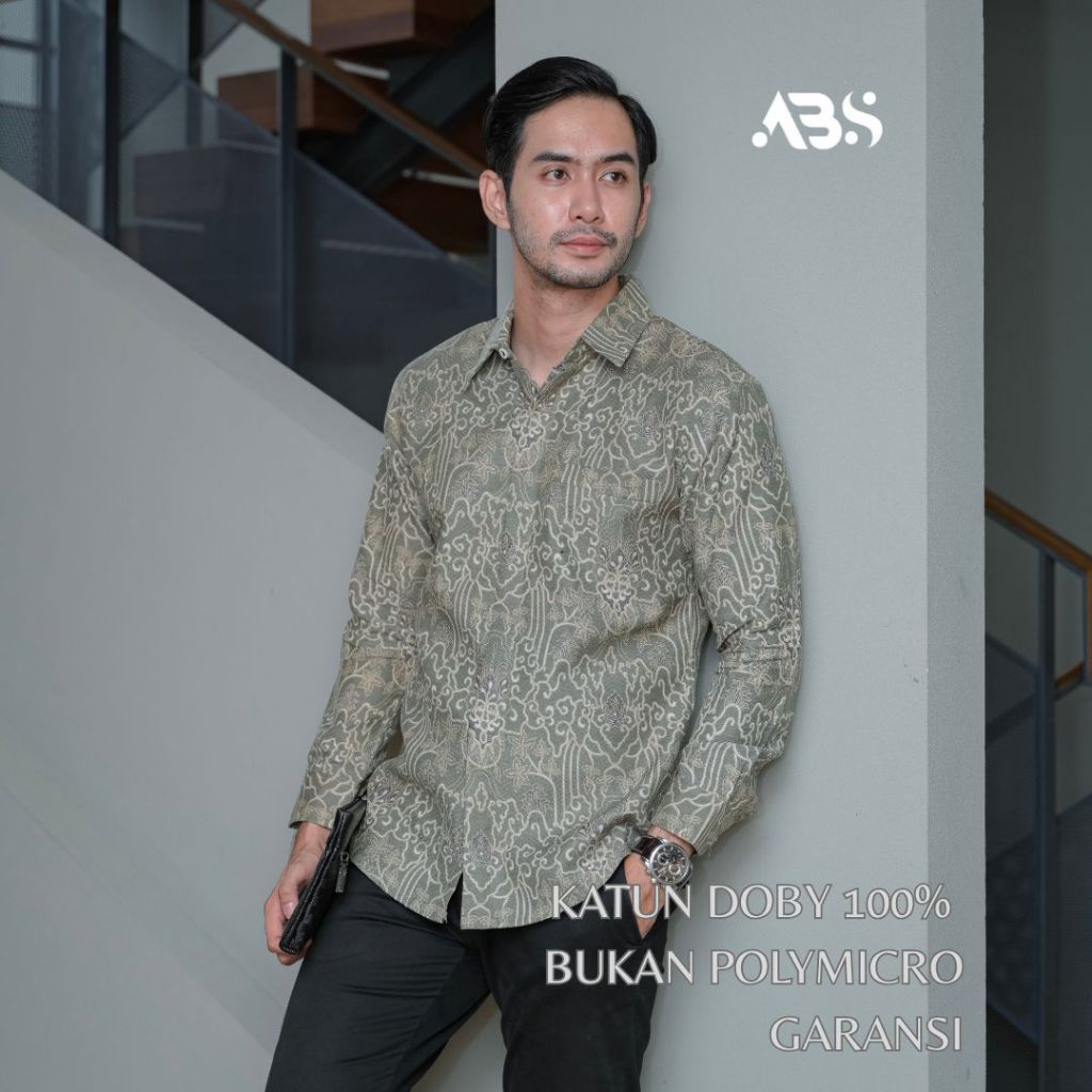 ALISA Sage Doby Kemeja Batik Pria Slimfit Lapis Furing Katun Doby Lengan Panjang