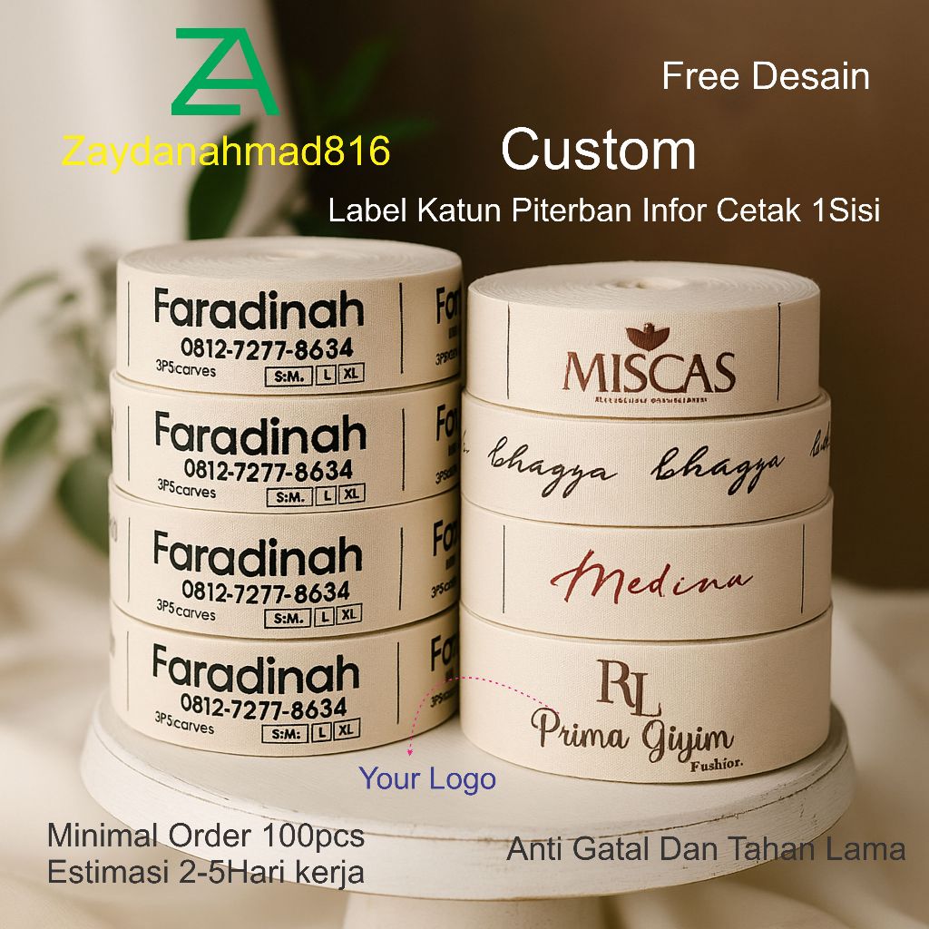 

2-5 hari jadi 100 pcs label katun import custom free desain / label hijab / label pakaian
