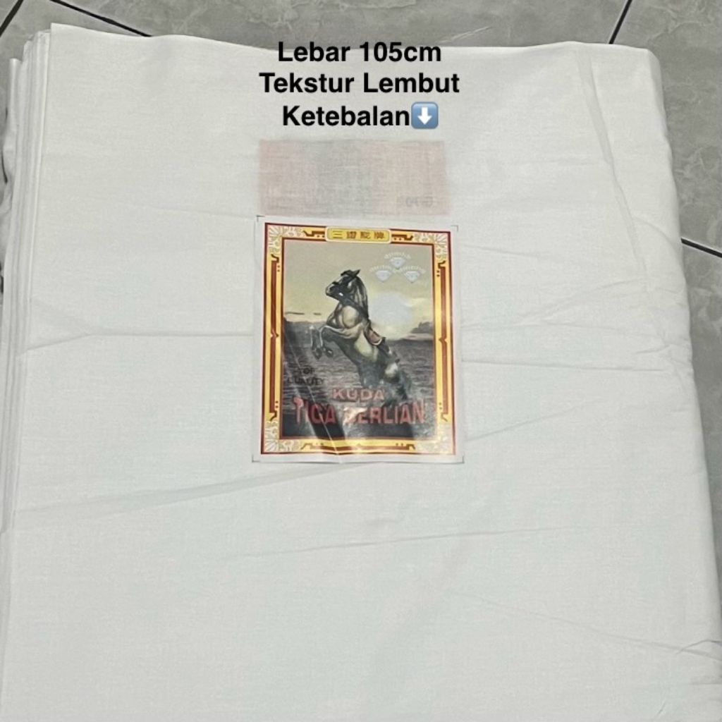Kain Mori Halus Cap Kuda 3 berlian / Mori Muslim / kain ihram / kain kafan / kain putih halus