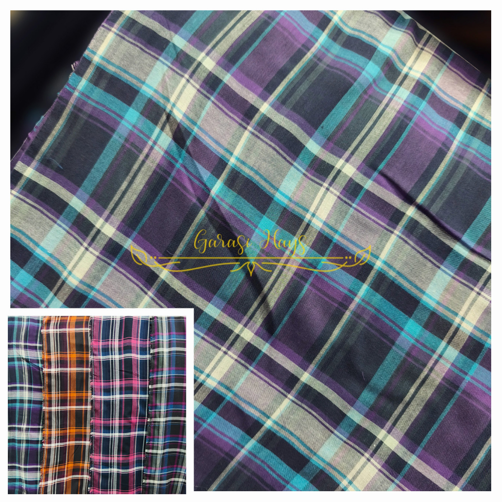 Kain Cotton Voile Tartan Katun Foal Swiss Kotak Lembayung Lebar 115 cm