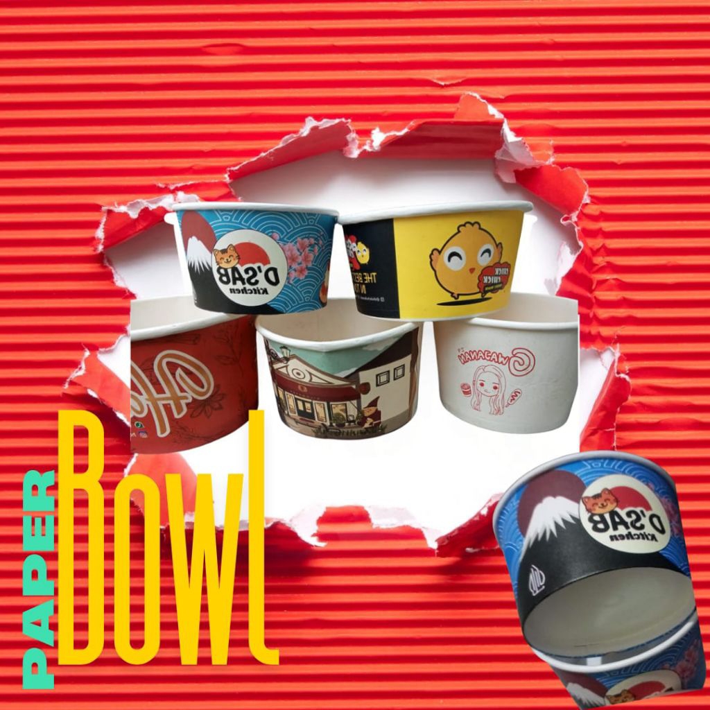 PAPER BOWL Mangkok Kertas Custom Logo Motif Tebal Rice Bowl Laminasi Food Grade Ukuran 300ml 360ml 5