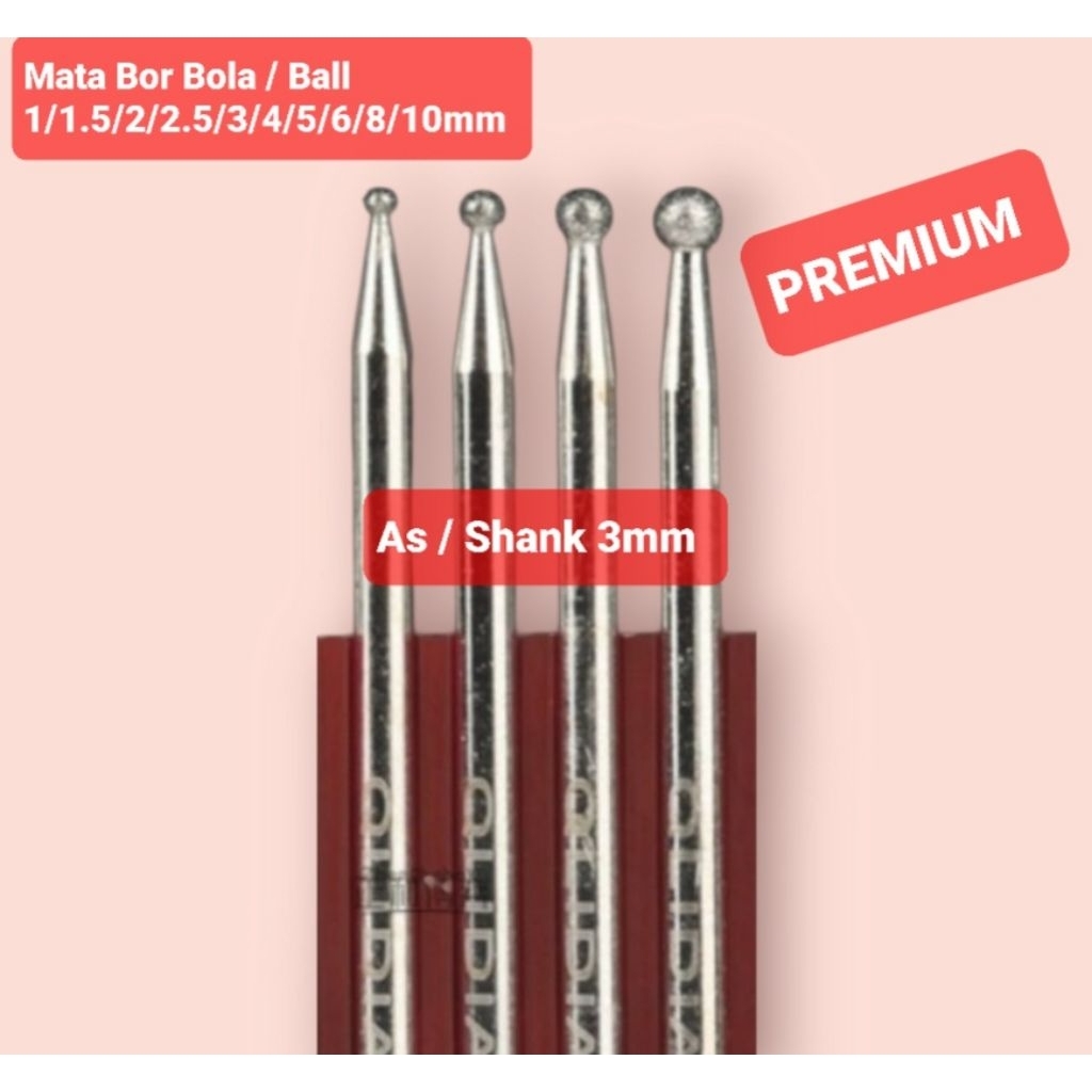 Set 4pcs Mata Bor ball bola bulat premium  As 3mm grafir tuner ukir gerinda pahat ampelas batu grani