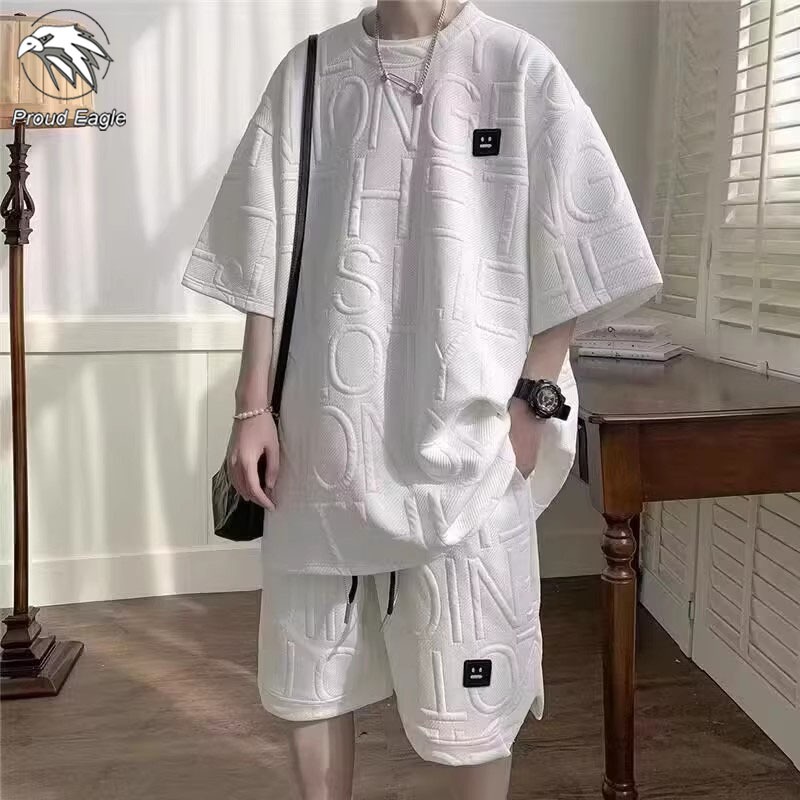 Proud Eagle Kaos Oversize Pria Outfit Casual Outfit Pria Celana Pendek Pria Keren Baju Satu Set