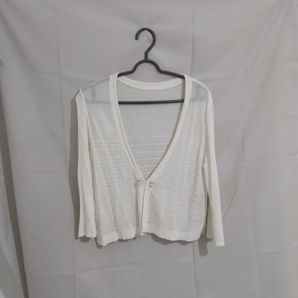 Thrift•Cardigan putih jaring-jaring/preloved cardigan crop top warna putih/cardigan putih korean sty