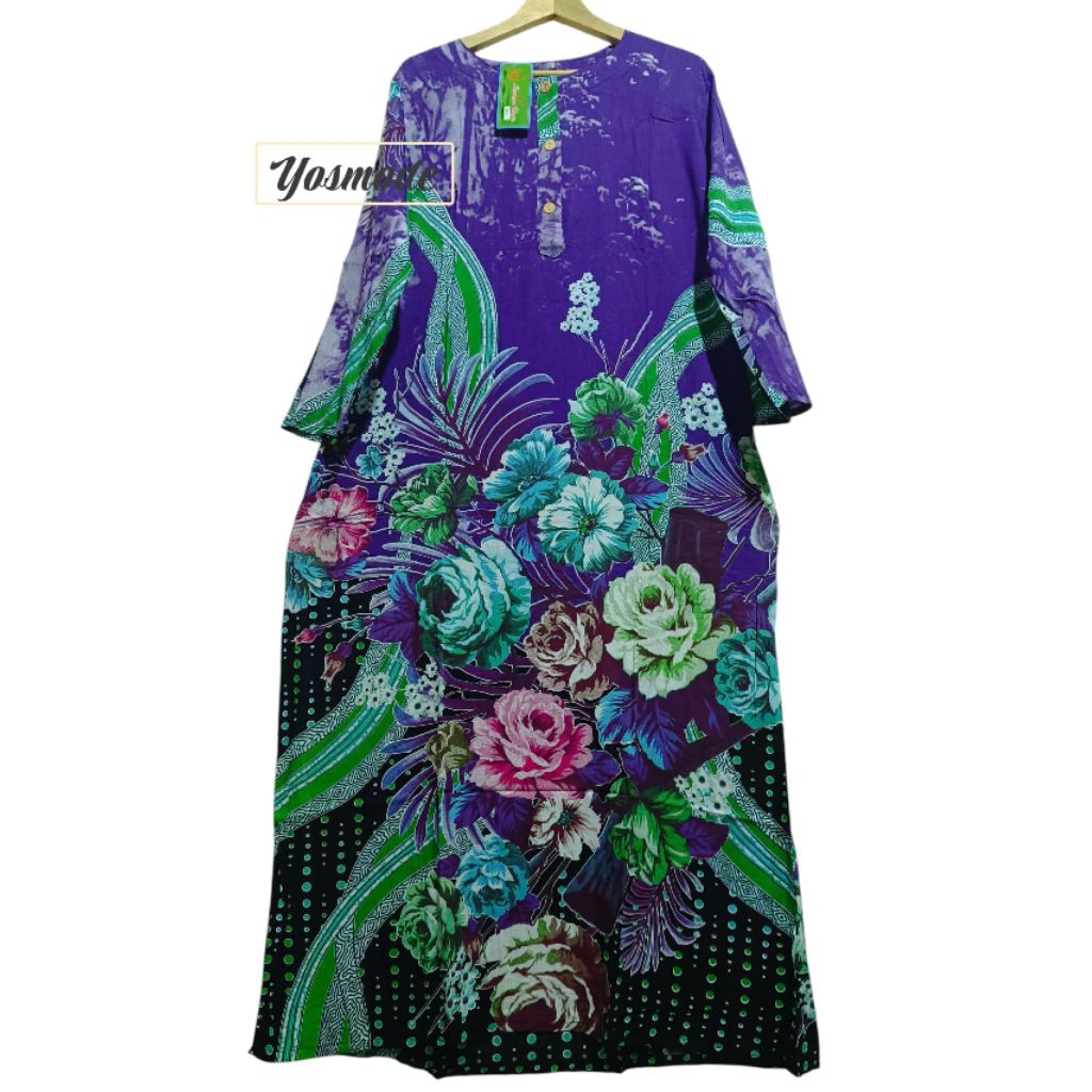LONGDRESS PANJANG KENCANA UNGU LEBEL HIJAU /COD DASTER LENGAN 7/8 ORIGINAL BATIK KENCANA UNGU LD 19 
