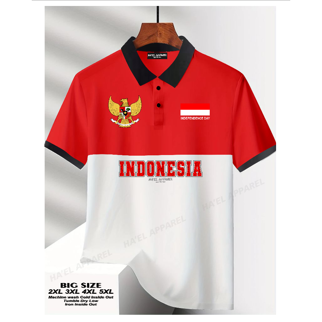 Polo shirt INDONESIA Garuda kaos polo Kemerdekaan BIG SIZE ( M - 6XL ) Pria wanita Ukuran jumbo Baha