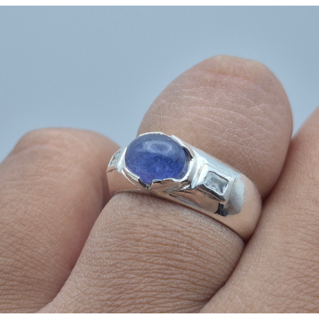 Cincin perak handmade batu natural tanzanite (zoisite), ukuran jari bisa disesuaikan (free resize), 