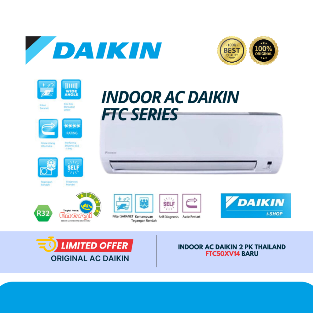 INDOOR AC DAIKIN 2 PK THAILAND FTC50XV14 BARU (HANYA INDOOR SAJA BELUM TERMASUK OUTDOOR) BARU