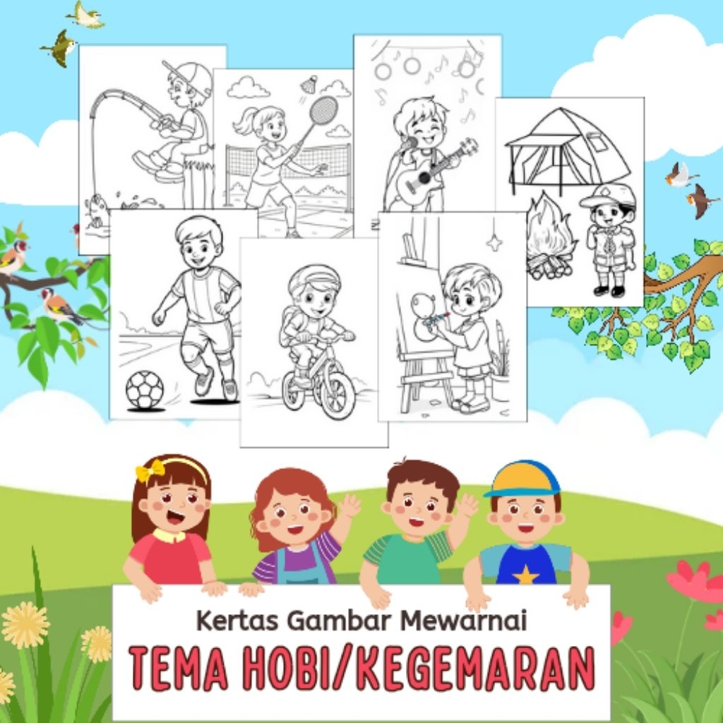 

20 LEMBAR KERTAS MEWARNAI ANAK TEMA HOBI KEGEMARAN (READY LANGSUNG KIRIM)