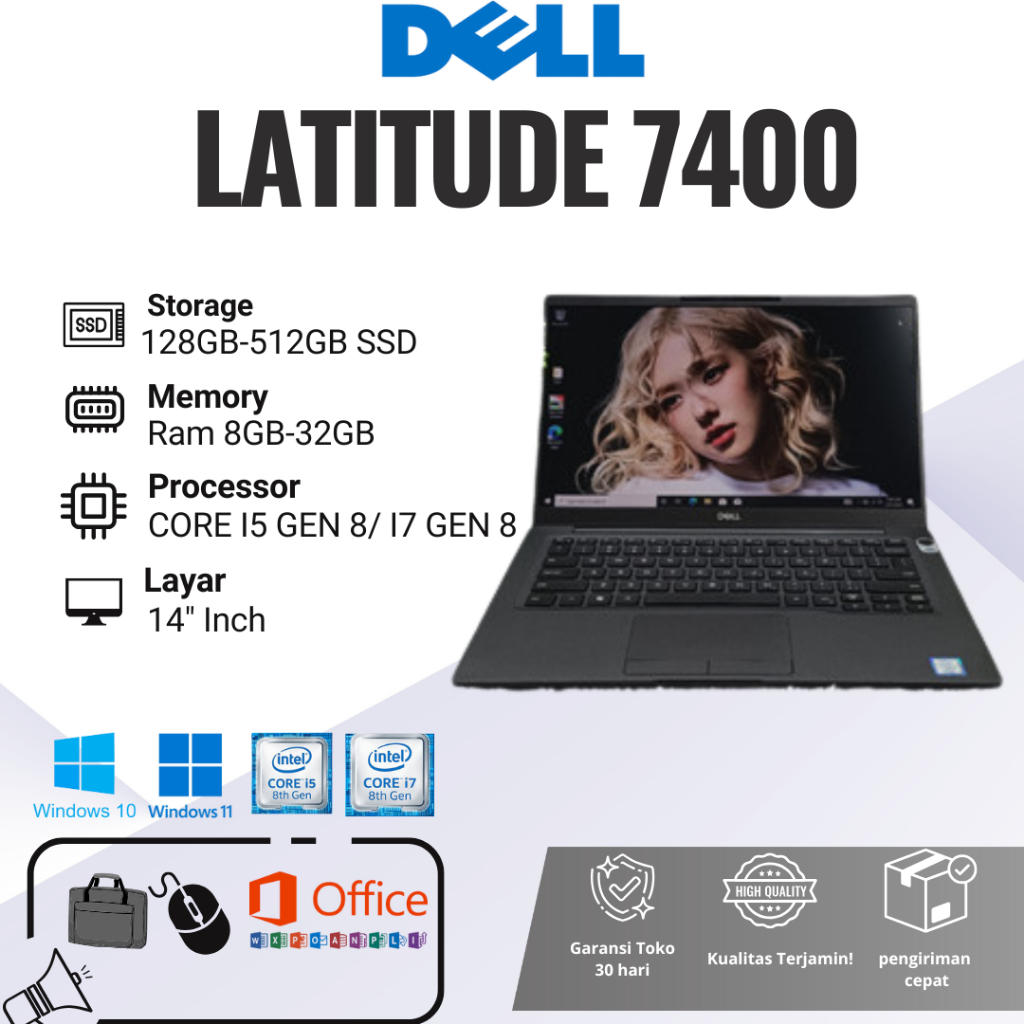Laptop Dell Latitude 7400 i5 Gen 8365U & i7 Gen 8665U Ram 8GB - 16GB SSD 128GB - 512GB Layar 14 "Inc