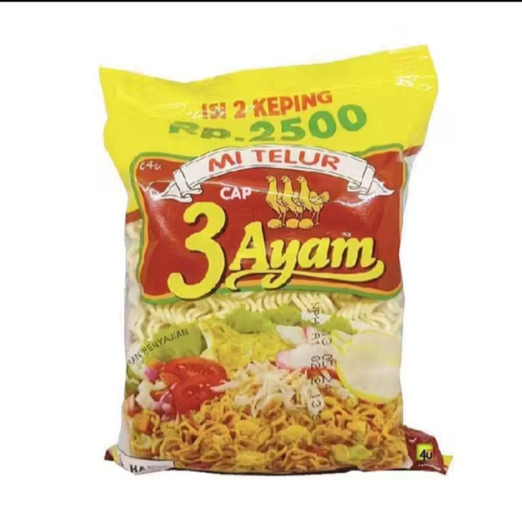 

Mie Telur Cap 3 Ayam 110 gr Isi 2 Keping