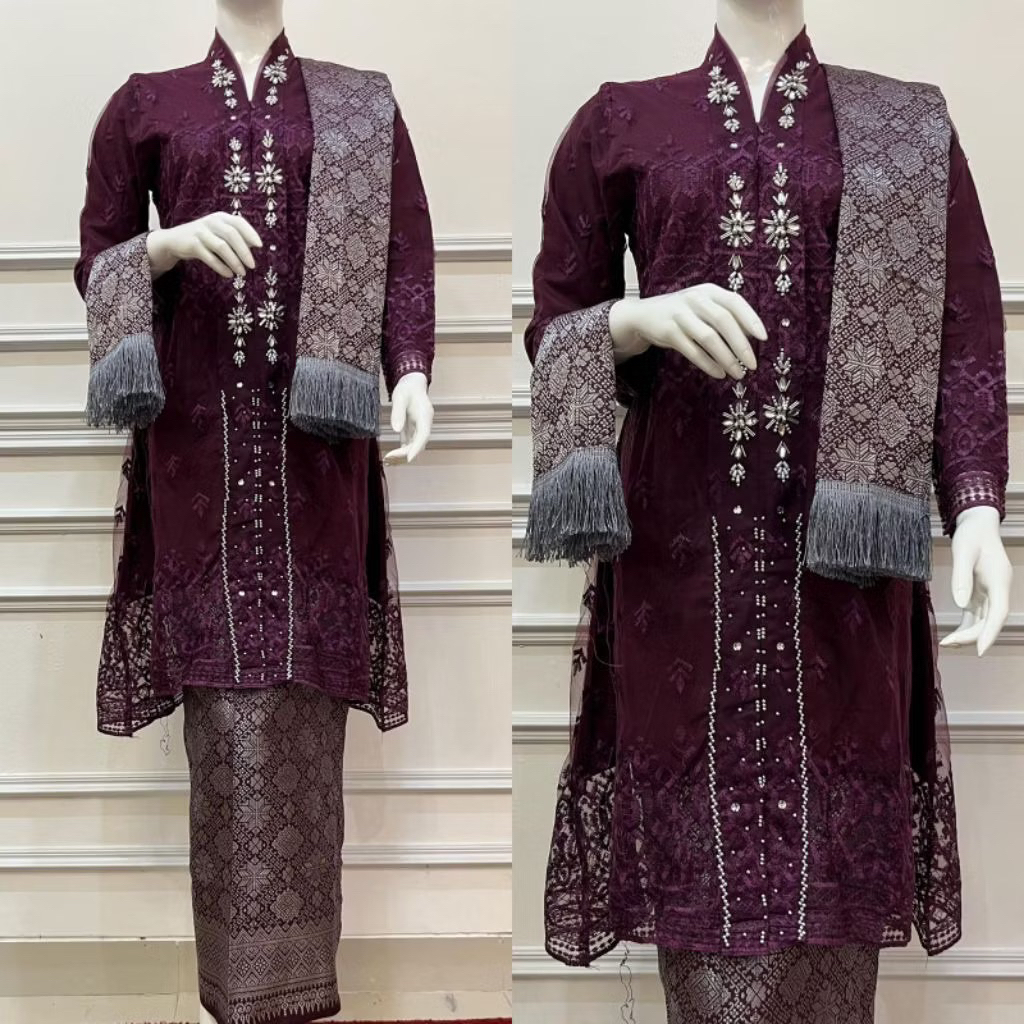 Permata Olshop / Kebaya Tunik Anjani Set Rok Songket dan Selendang / Kebaya Payet Tunik Modern / Keb