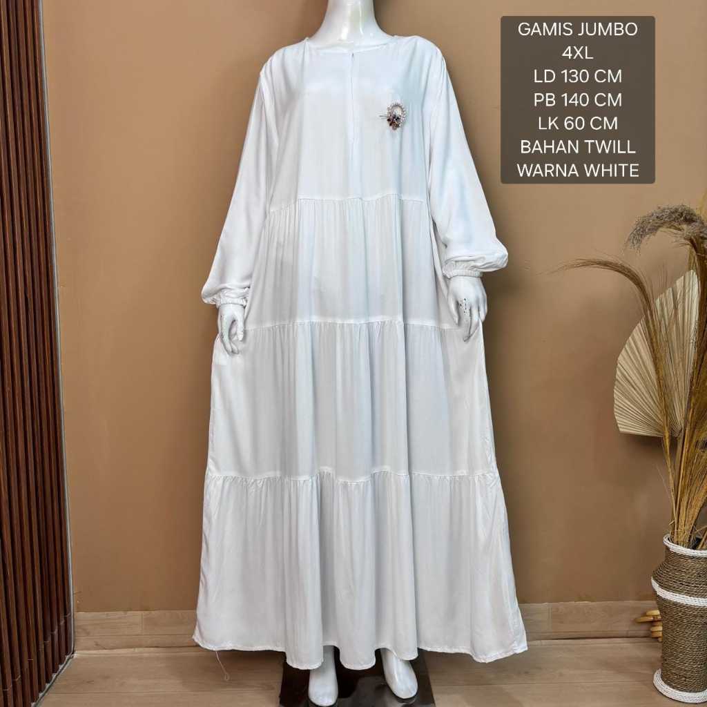 Gamis Putih Hitam Jumbo Ld 130 Cm Model Polos Kekinian - Nafisah Dress