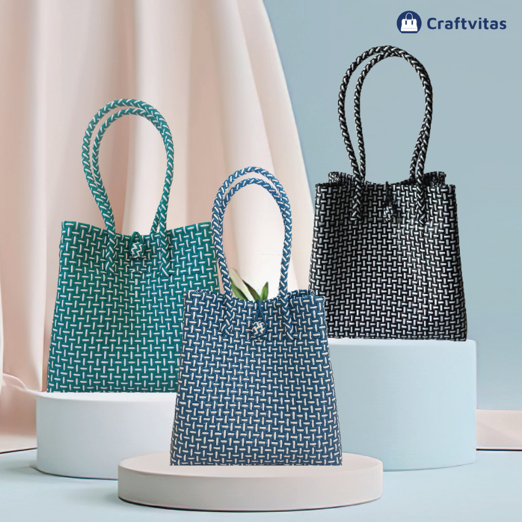 Tas Anyaman Wanita Rajut Jinjing Tote Bag Jali Model Classic Handmade Bag Tas Keranjang Pasar