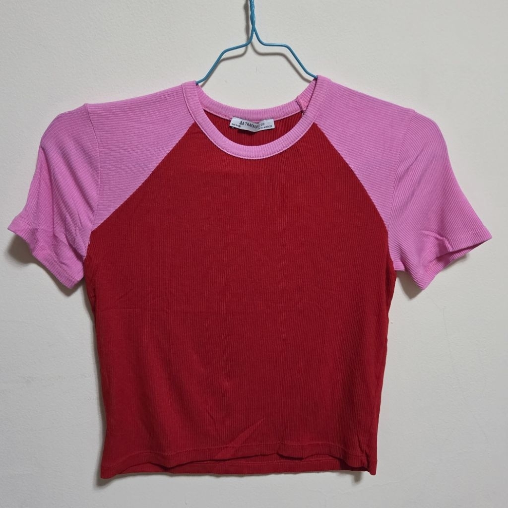 Zara Red Pink Crop Top Shirt (Preloved)