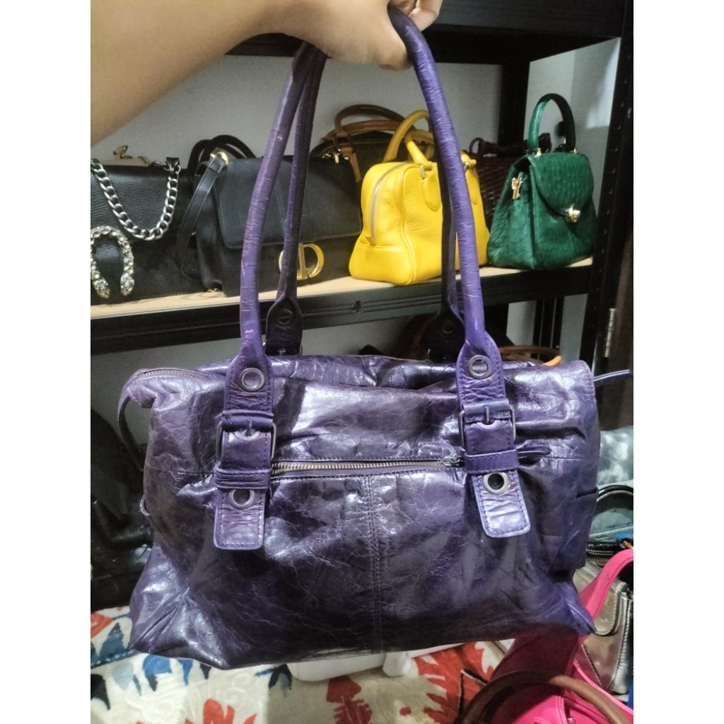 Tas kulit warna ungu terong + ADM