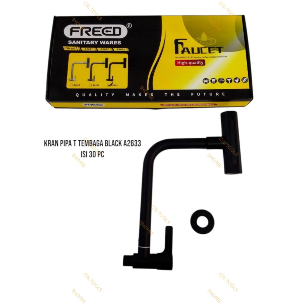 FREED - Kran / Keran Angsa Tembok Cuci Piring 4 Mode Black 1/2" Inch Hitam / Kran Angsa Pipa Tembaga