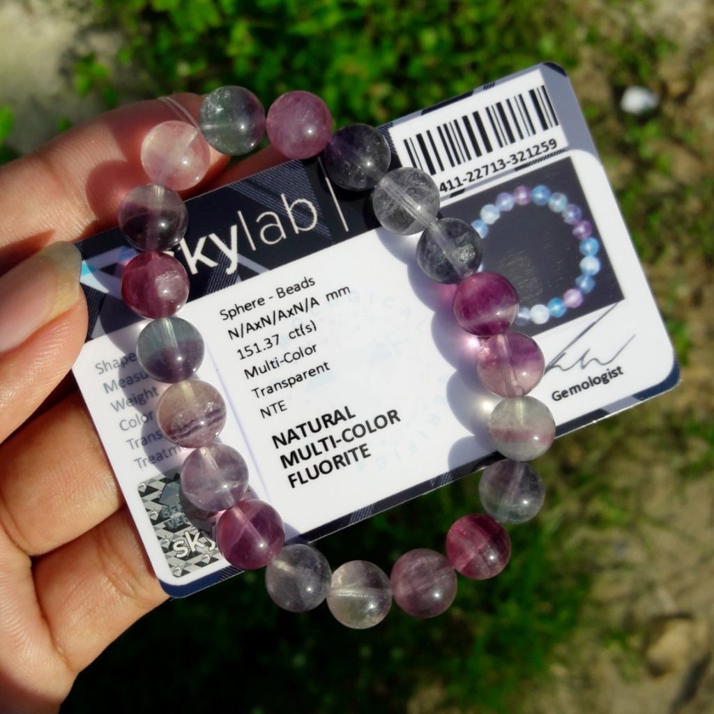 Gelang Batu Natural Fluorite Multicolor No Treatment Include Certificate Memo