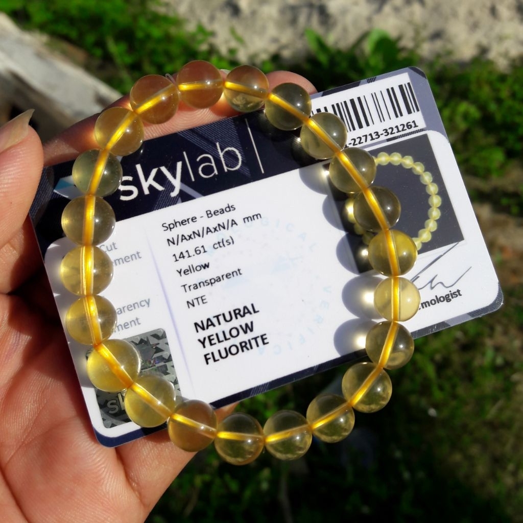 Gelang Batu Natural Yellow Fluorite Crystal Include Certificate Memo