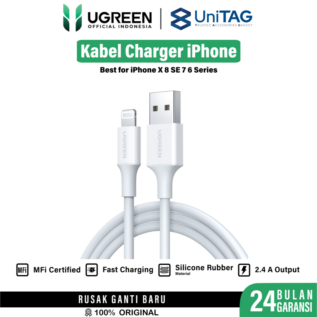 UGREEN Kabel Data Fast Charging iPhone XR XS Max X 8 SE 7 6 Plus Charger USB to Lightning MFi
