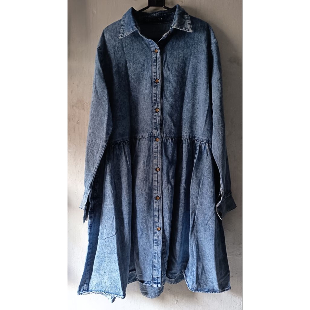 Preloved tunik jeans - tunik jeans rempel - tunik jumbo