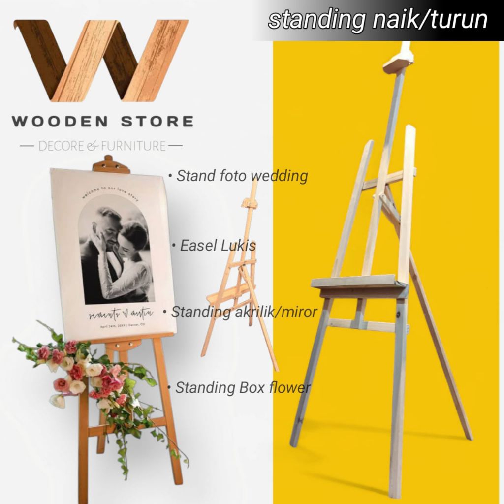 

Standing foto/Standing tripot kayu/easel lukis/standing box/standing akrilik/miror