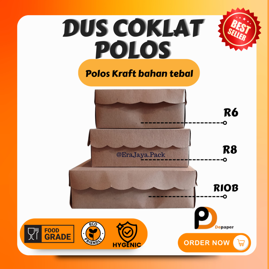 

[Min 25pcs] Dus Kue Polos Kraft Box Makanan/Kardus nasi Variasi R6,R8 310,R10B Non Laminasi
