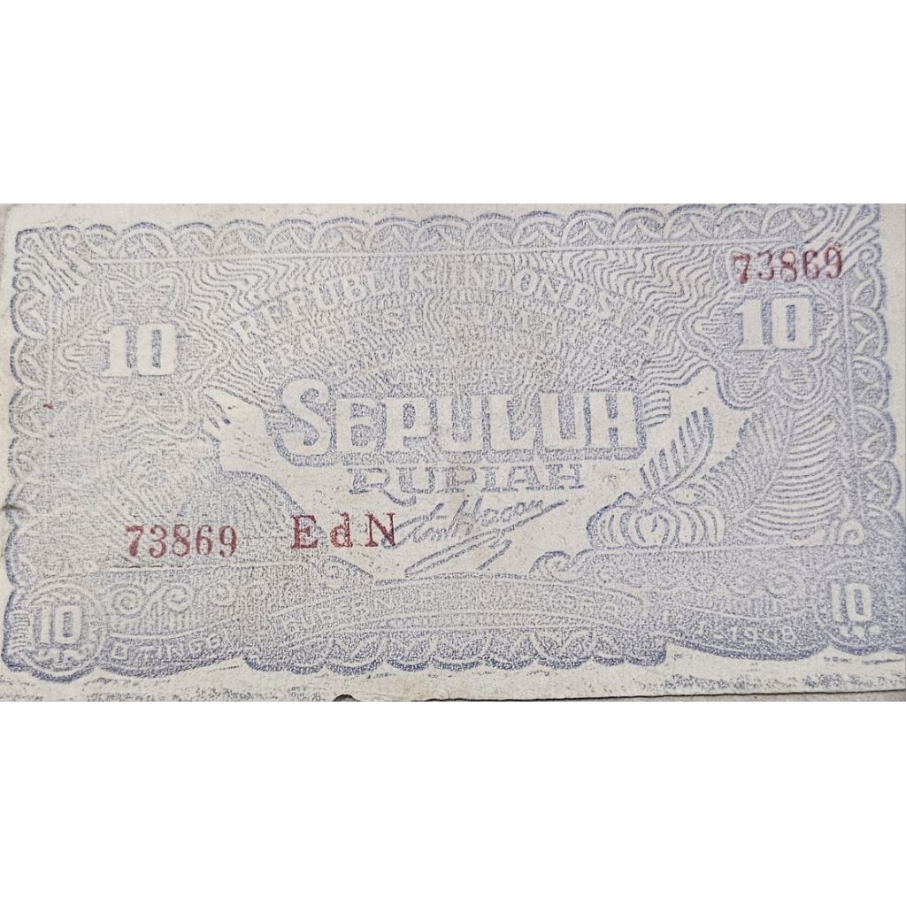 #Original Langka Uang ORIDA Sumatra Bukit tinggi 10 rupiah Republik Indonesia Tahun 1948 DIJAMIN ORI