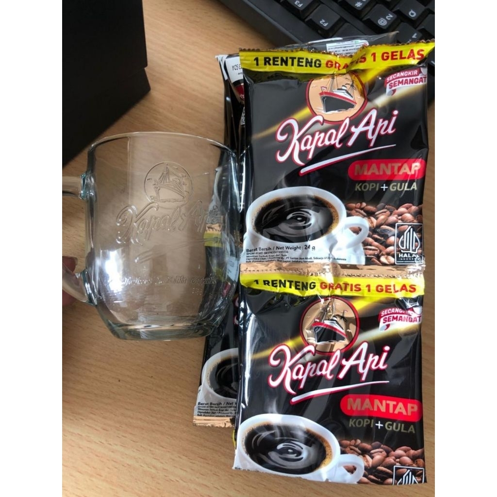 

kopi kapal api 24gram Mantap(+gula)free gelas