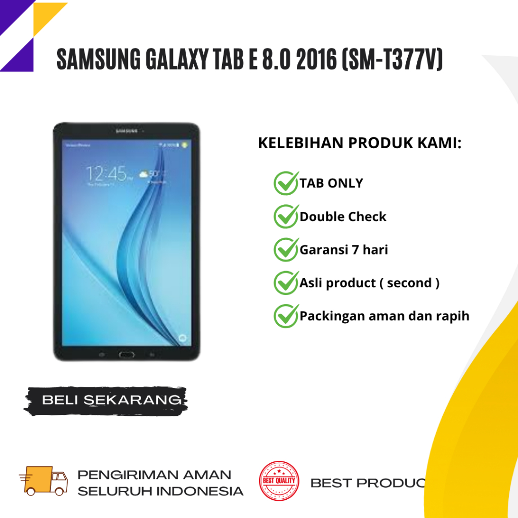 Samsung Galaxy Tab E 8.0 2016 (SM-T377V) 1.5/16GB Wifi Only Second ORIGINAL