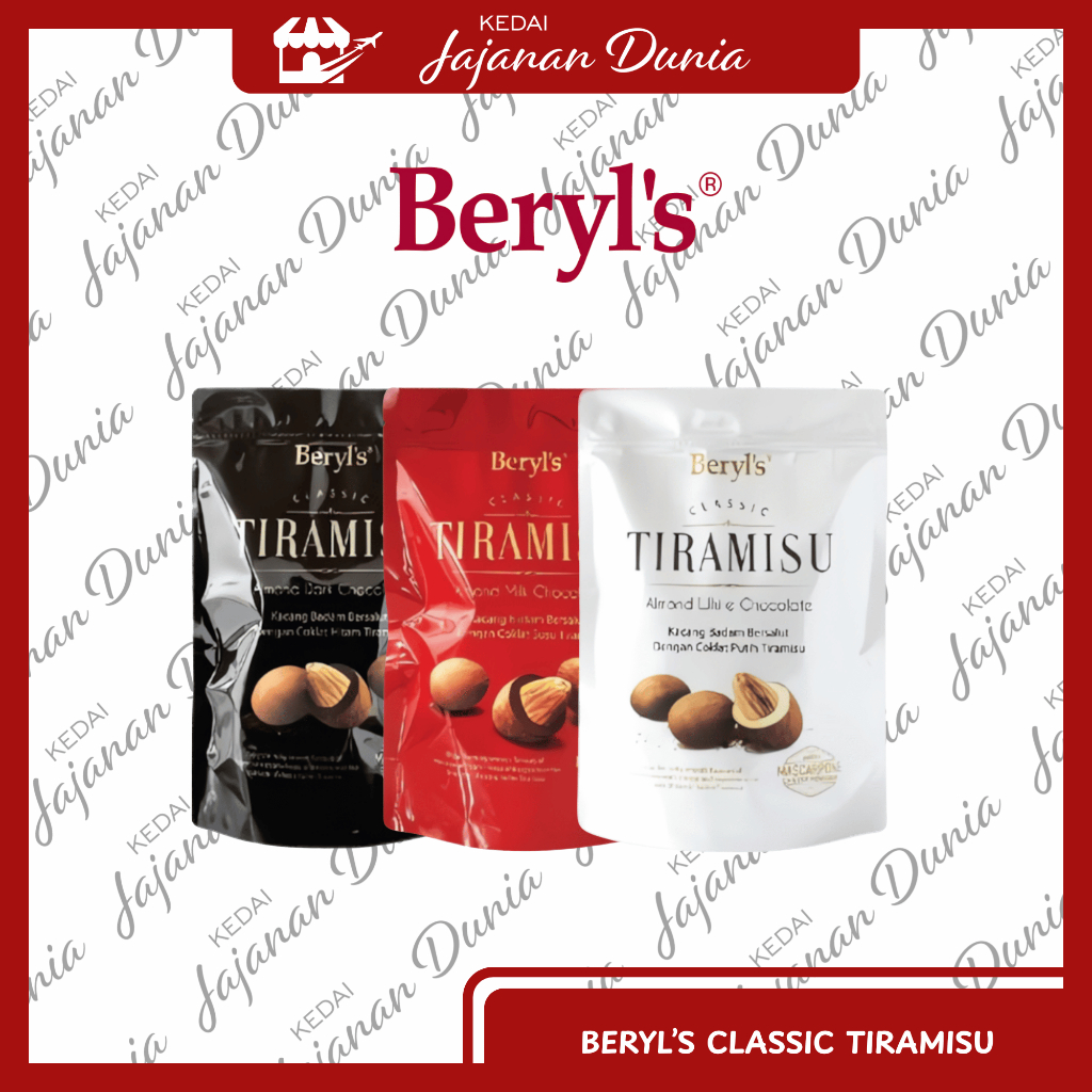 

Beryl's Classic Tiramisu Almond Pouch 300gr Dark Chocolate Milk Chocolate White Chocolate