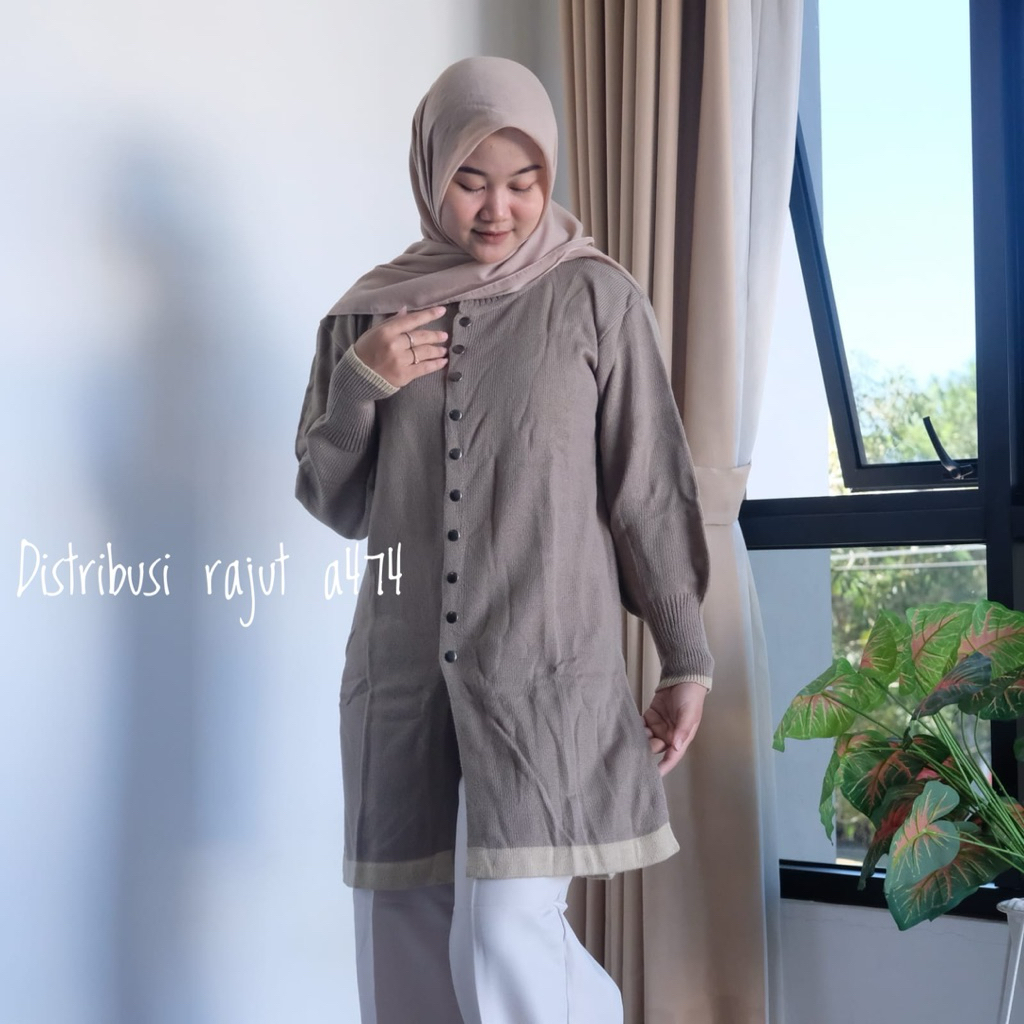 PUTRI NABILA DRESS CARDIGAN RAJUT RAJUT OVERSIZE MOTIF POLOS KANCING WANITA PREMIUM
