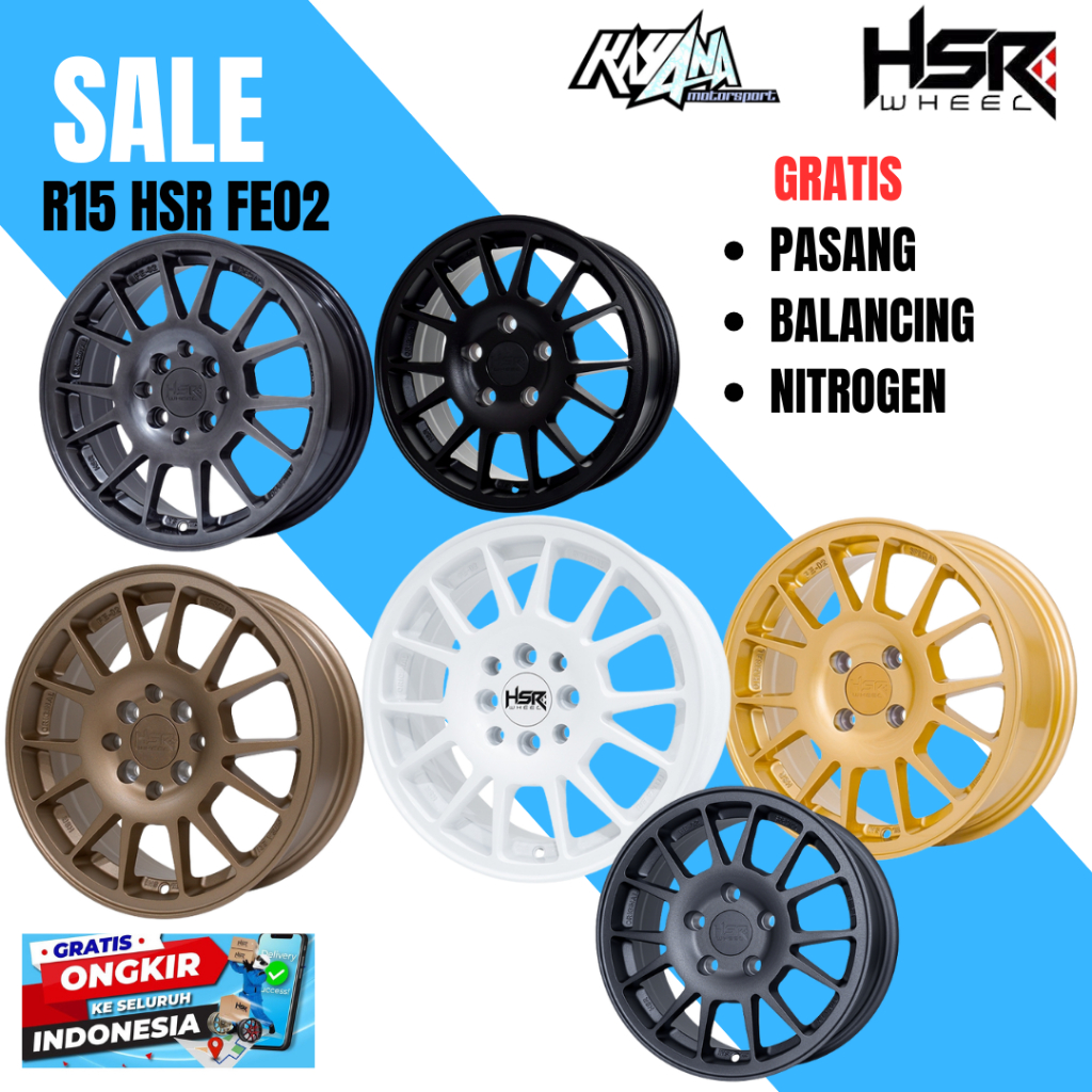 Velg mobil R15 model rally HSR FE02 rata body lebar 6,5 inch et 42 buat brio calya sigra agya ayla a