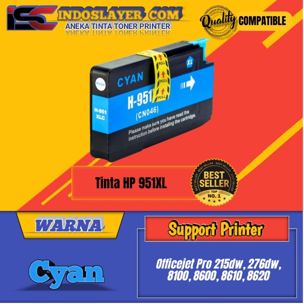 Tinta Cartridge Compatible HP 951XL 951 XL Cyan Printer Officejet Pro 215dw, 276dw, 8100, 8600