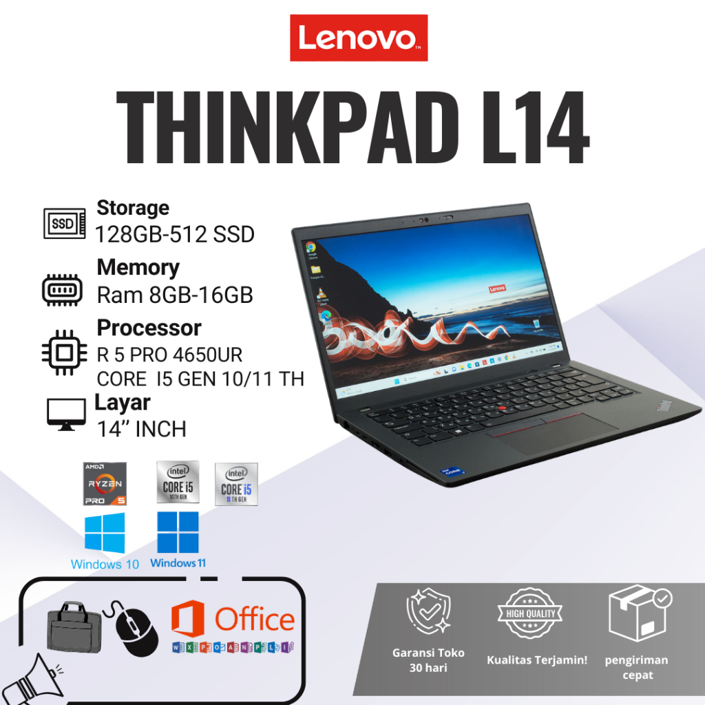 Lenovo ThinkPad L14 G1 AMD Ryzen 5 Pro 4650U RAM 16GB&512GB | L14 G1 Core i5 Gen10 8GB&256GB | L14 G